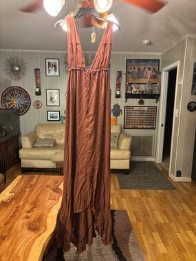 Free People Copper Brown Maxi Dress with Deep V